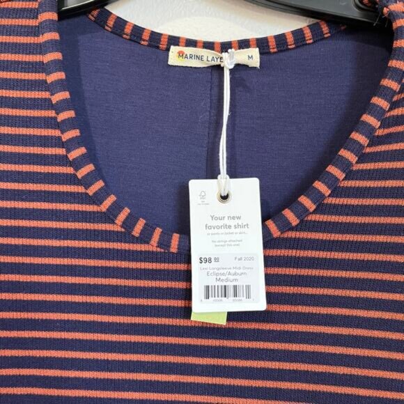 Marine Layer Blue & Auburn Lexi Rib Long Sleeve Midi Dress NWT M - Picture 3 of 8